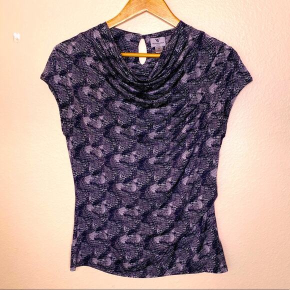 Worthington Gathered Neck Black White Pattern M - Picture 1 of 11